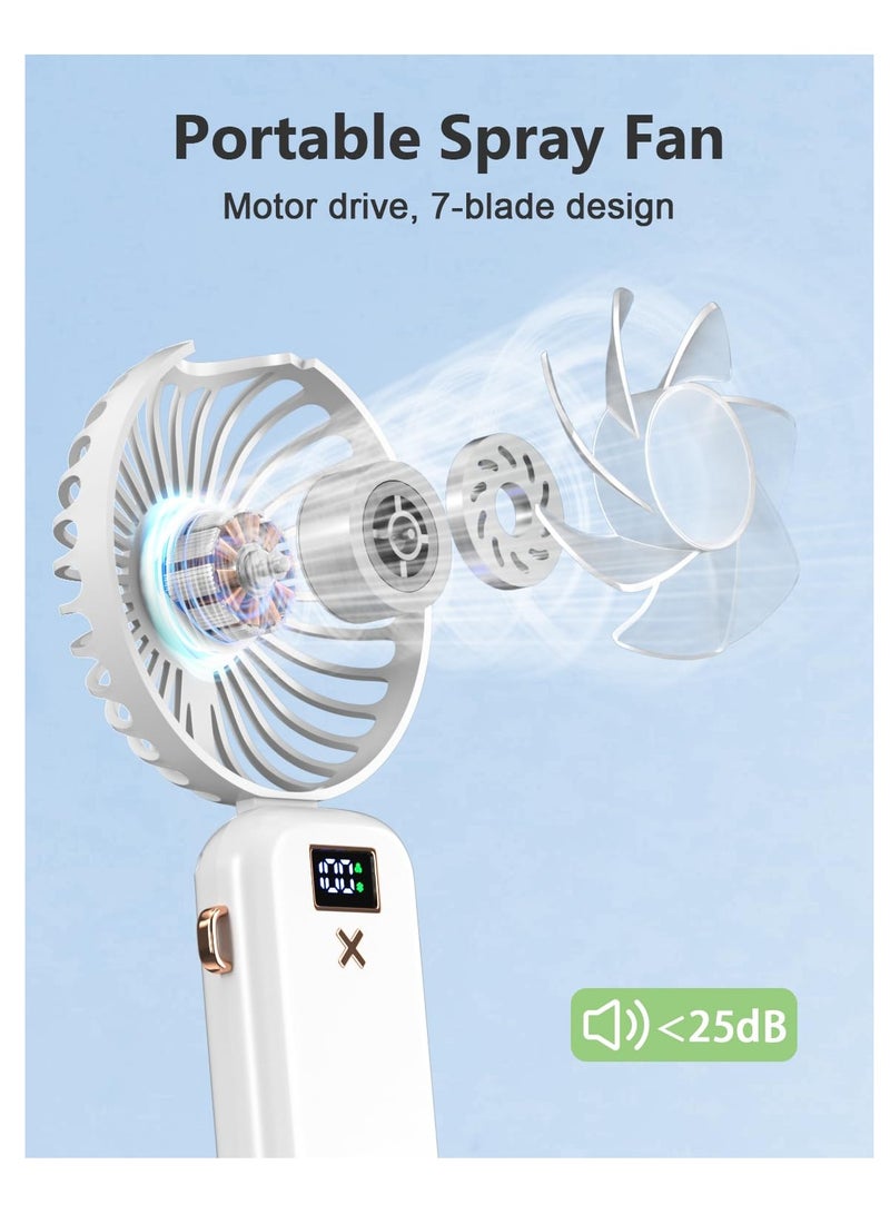 SYOSI Handheld Misting Fan with Water Spray, Foldable Mini Fan, 5000mAh Battery, USB Rechargeable, 5 Adjustable Speeds, Ideal for Home and Travel, White - Image 2