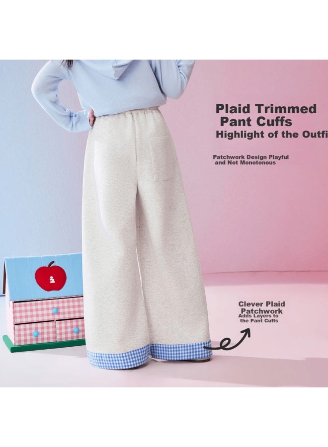 Ask Junior Kids Pants  Spring Straight-leg Trousers For Girls, Draped Plaid Color-block Casual Pants For Older Children - Image 2