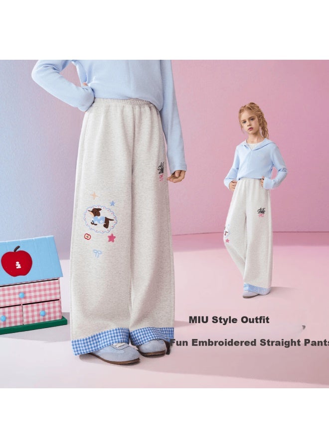 Ask Junior Kids Pants  Spring Straight-leg Trousers For Girls, Draped Plaid Color-block Casual Pants For Older Children - Image 1