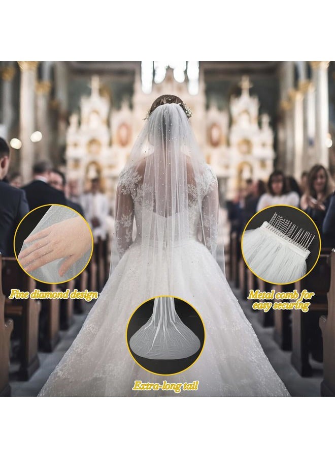 Funnysoft 118" Ivory Sparkle Cathedral Wedding Veil Soft Tulle Bridal Veil 1 Tier Wedding Bridal with Comb for Women and Brides - Image 4