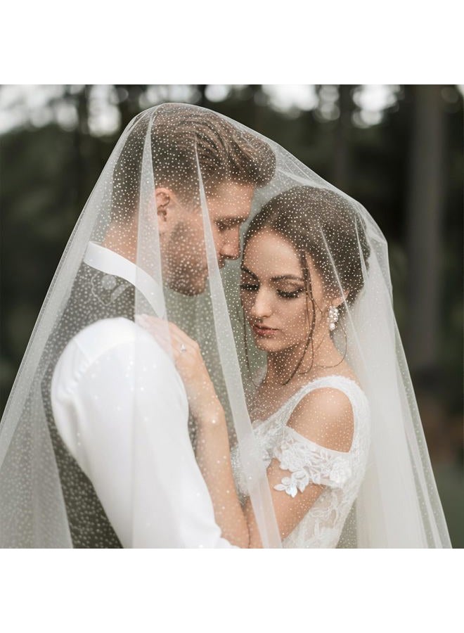 Funnysoft 118" Ivory Sparkle Cathedral Wedding Veil Soft Tulle Bridal Veil 1 Tier Wedding Bridal with Comb for Women and Brides - Image 2