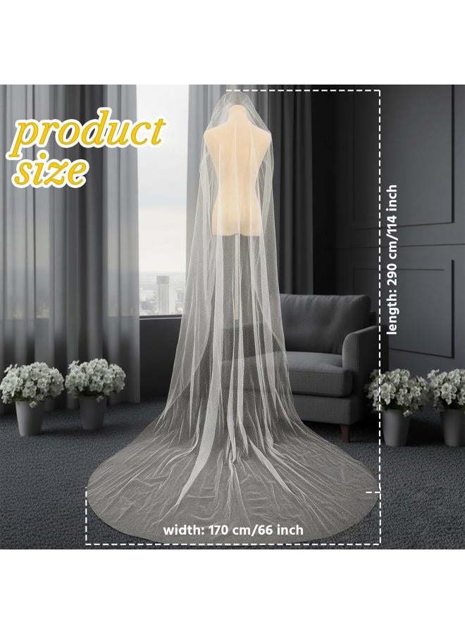 Funnysoft 118" Ivory Sparkle Cathedral Wedding Veil Soft Tulle Bridal Veil 1 Tier Wedding Bridal with Comb for Women and Brides - Image 3