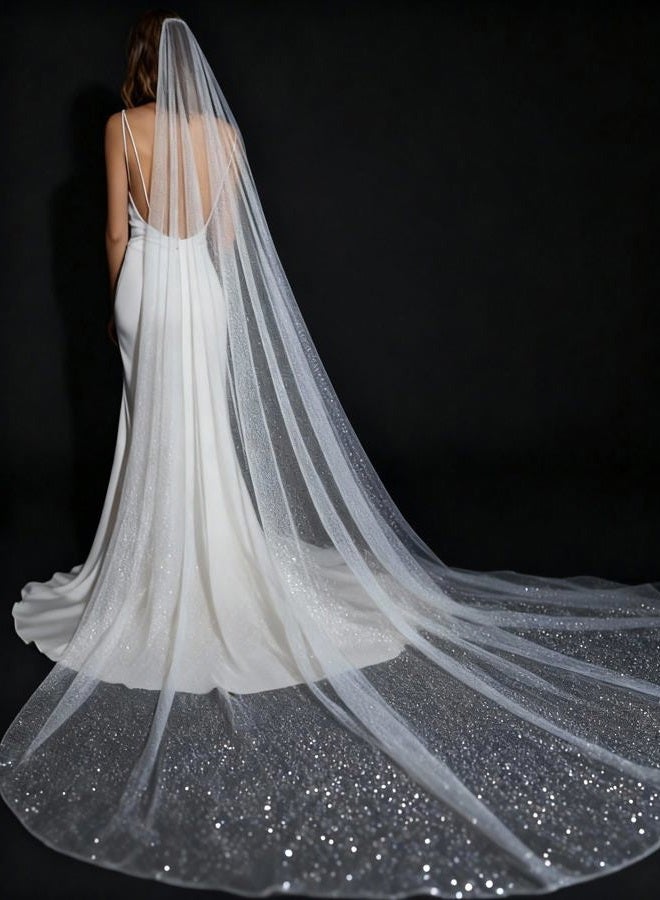 Funnysoft 118" Ivory Sparkle Cathedral Wedding Veil Soft Tulle Bridal Veil 1 Tier Wedding Bridal with Comb for Women and Brides - Image 1