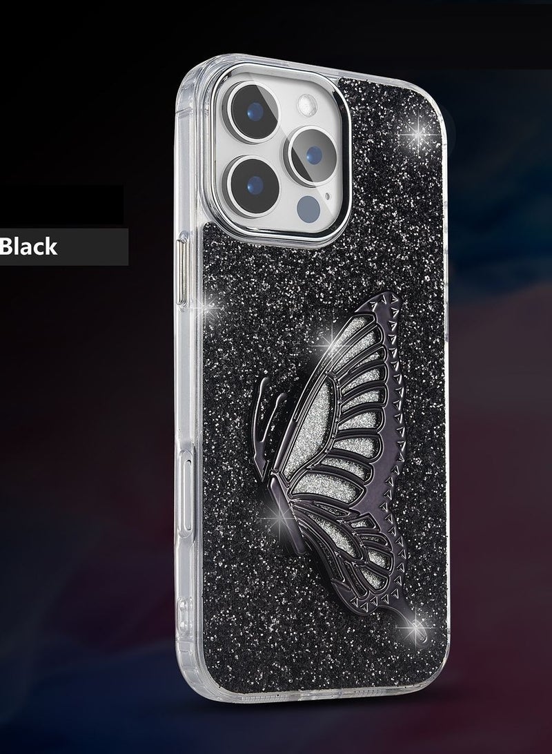 IP15 PRO SHINING BUTTERFLY CASE WITH STAND For   IPHONE 15 PRO (Design- 141) [Black Color]