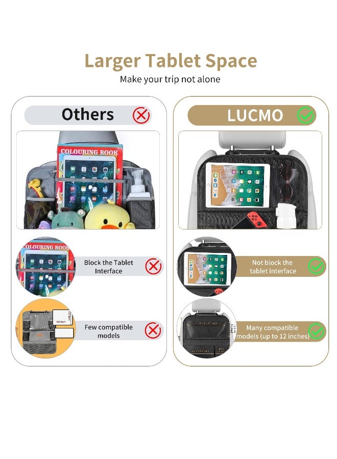 Car Backseat Organizer with Tablet Holder-2 Pack,6 Storage Pockets Car Storage Organizer with Foldable Food Tray, Car Seat Back Protectors Kick Mats Travel Accessories-Black - Image 4