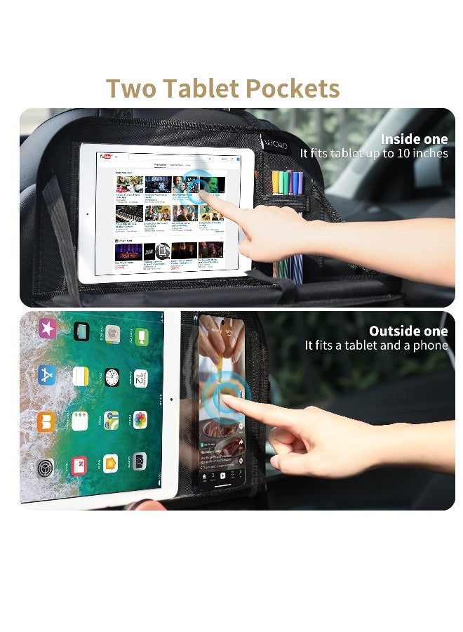 Car Backseat Organizer with Tablet Holder-2 Pack,6 Storage Pockets Car Storage Organizer with Foldable Food Tray, Car Seat Back Protectors Kick Mats Travel Accessories-Black - Image 5