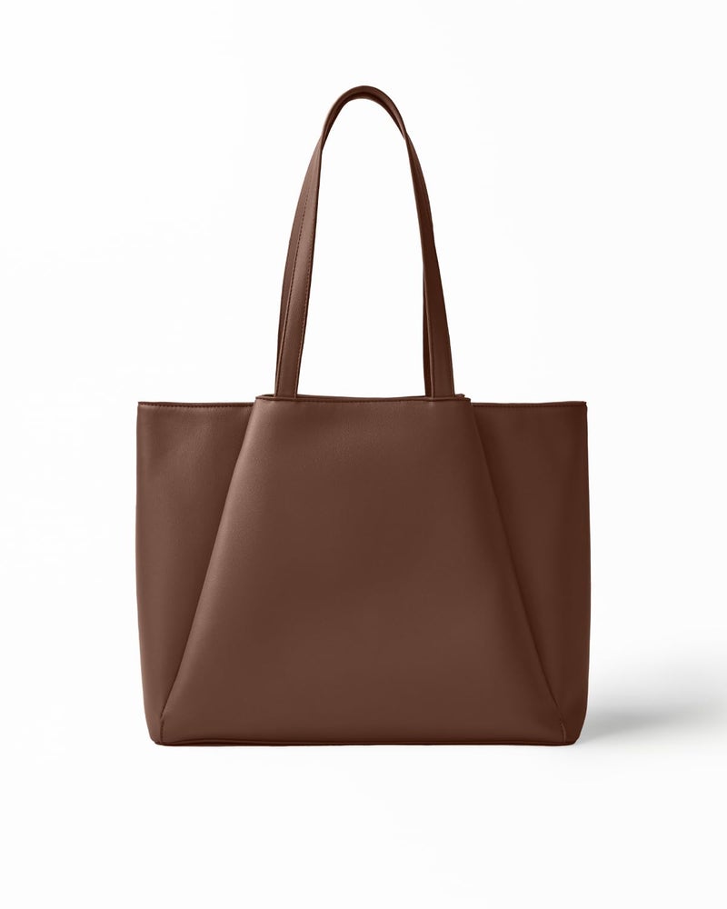 Apryl Work Tote Bags for Women 15.6 Inch - Laptop Tote Bag with Zip Compartments - Large PU Leather Office Purse Computer Briefcase - Chocolate Brown - Image 1