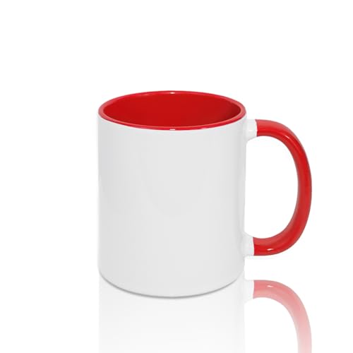 MR.R 11oz Sublimation Blank Coffee Mugs,Cup Blank White Mug Cup with Red Color Mug Inner and Handle,Set of 6 - Image 2