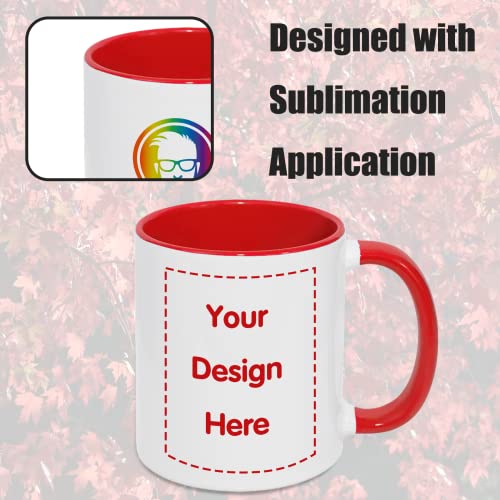 MR.R 11oz Sublimation Blank Coffee Mugs,Cup Blank White Mug Cup with Red Color Mug Inner and Handle,Set of 6 - Image 3