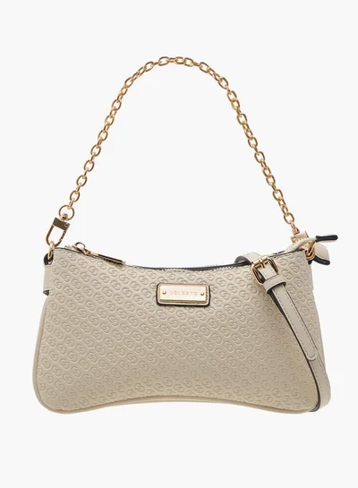 Celeste Monogram Embossed Crossbody Bag with Zip Closure and Chain Strap