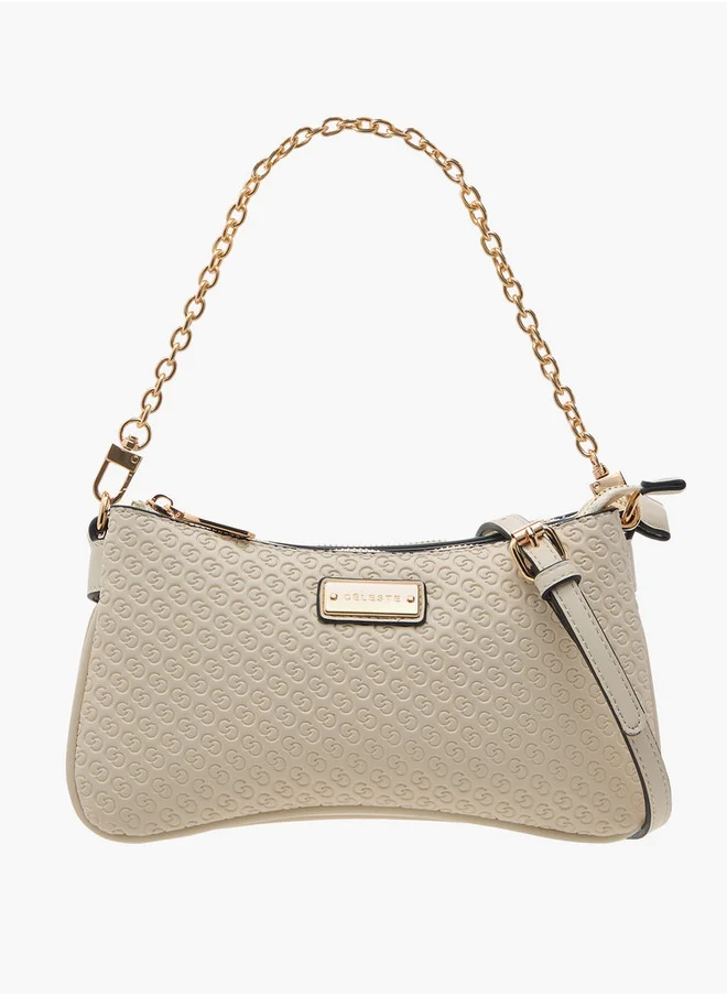 سيليست Monogram Embossed Crossbody Bag with Zip Closure and Chain Strap