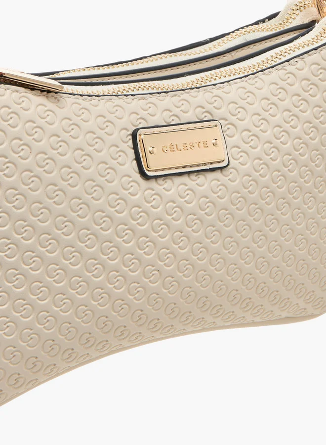 Celeste Monogram Embossed Crossbody Bag with Zip Closure and Chain Strap