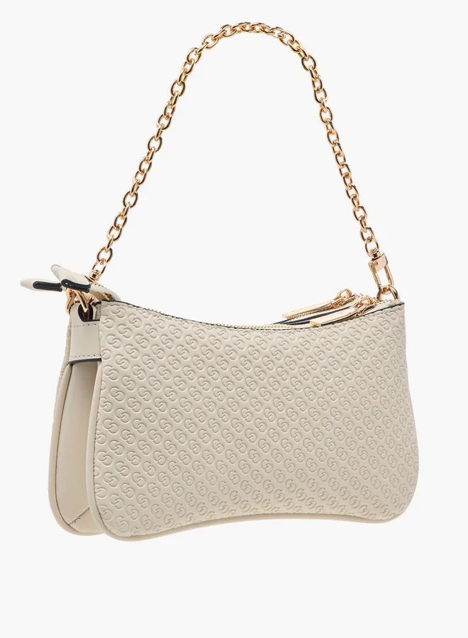 Celeste Monogram Embossed Crossbody Bag with Zip Closure and Chain Strap