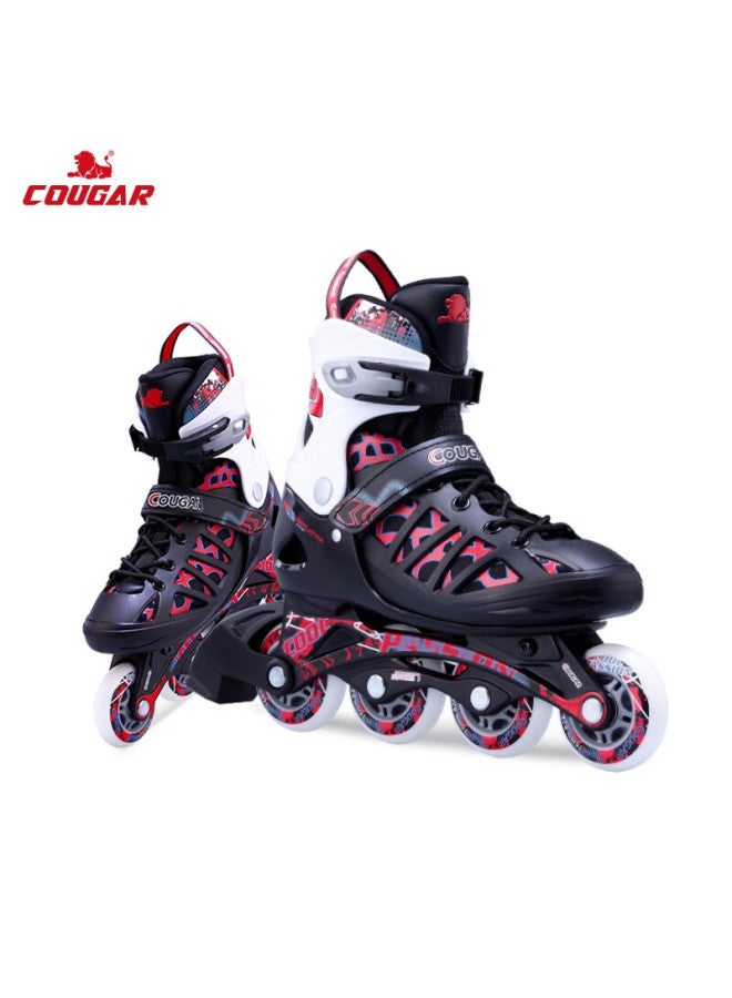 Cougar Adult Adjustable Size Roller Skates, Inline Skates, Black And Red, Size M - Image 1