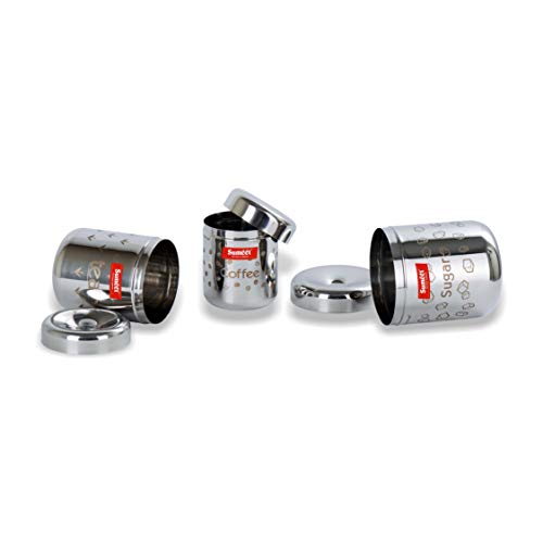 Sumeet Stainless steel Laser printed Tea; Cofee; Sugar Canisters Set of 3 (Capacity - Coffee - 300 ml; Tea 500 ml; Sugar 650ml), Silver - Image 3