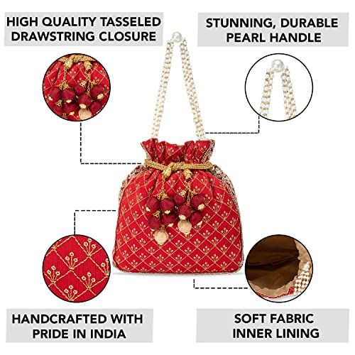 Peora Combo of Jodha Akbar Style Bridal Set with Red Potli Bag Gift For Women - Image 5