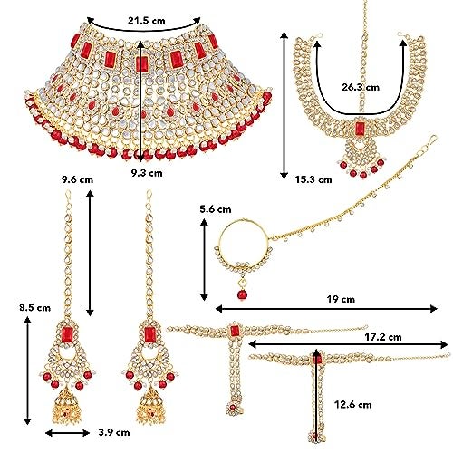 Peora Combo of Jodha Akbar Style Bridal Set with Red Potli Bag Gift For Women - Image 4