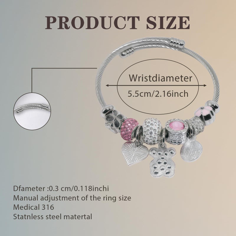 IUULOB Silver Women Bracelets - Adjustable Charm Bracelets for Women Birthday Gifts Favors Titanium Steel Bracelet Bundle Jewelry Kit (F: Love - Key) - Image 5