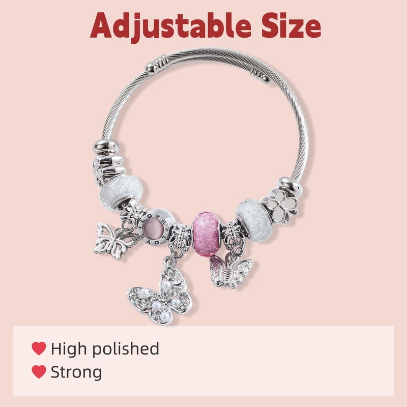 IUULOB Silver Women Bracelets - Adjustable Charm Bracelets for Women Birthday Gifts Favors Titanium Steel Bracelet Bundle Jewelry Kit (F: Love - Key) - Image 4