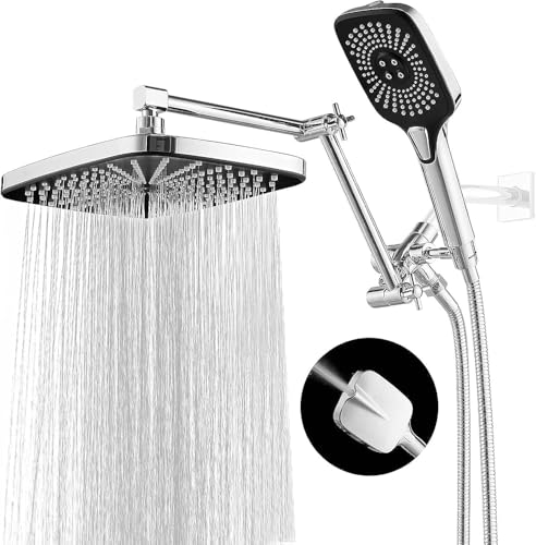 Jcrob 12 Inch Rain Shower Head with Handheld Spray Combo and Extention Arm, High Pressure Rainfall Waterfall Shower Heads, Dual Showerhead with 3-Way Diverter - Height/Angle Adjustable(Chrome) - Image 1