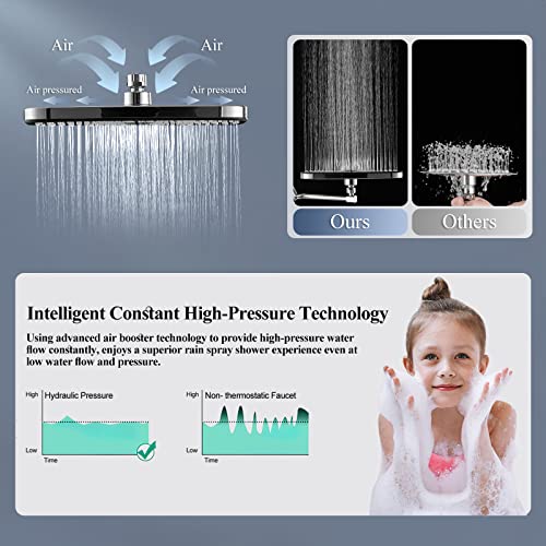 Jcrob 12 Inch Rain Shower Head with Handheld Spray Combo and Extention Arm, High Pressure Rainfall Waterfall Shower Heads, Dual Showerhead with 3-Way Diverter - Height/Angle Adjustable(Chrome) - Image 3