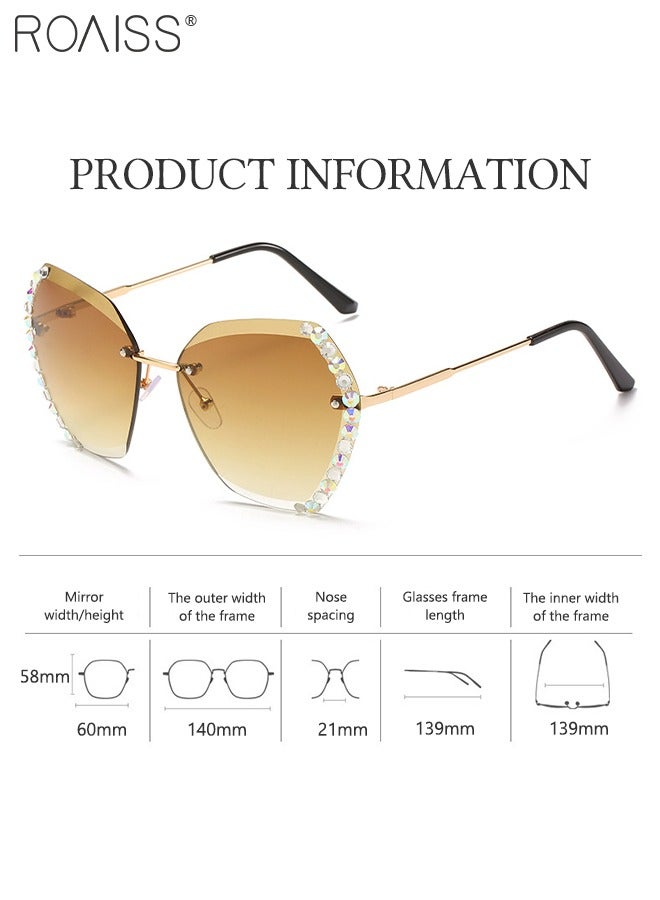 رويس نظارة شمسية على شكل فراشة بدون إطار للنساء، نظارة الشمس الواقية من الأشعة فوق البنفسجية 400 مزينة بأحجار الراين، ظلال شمسية عصرية كبيرة الحجم مضادة للوهج مع حافظة النظارة، 60 مم - Image 3