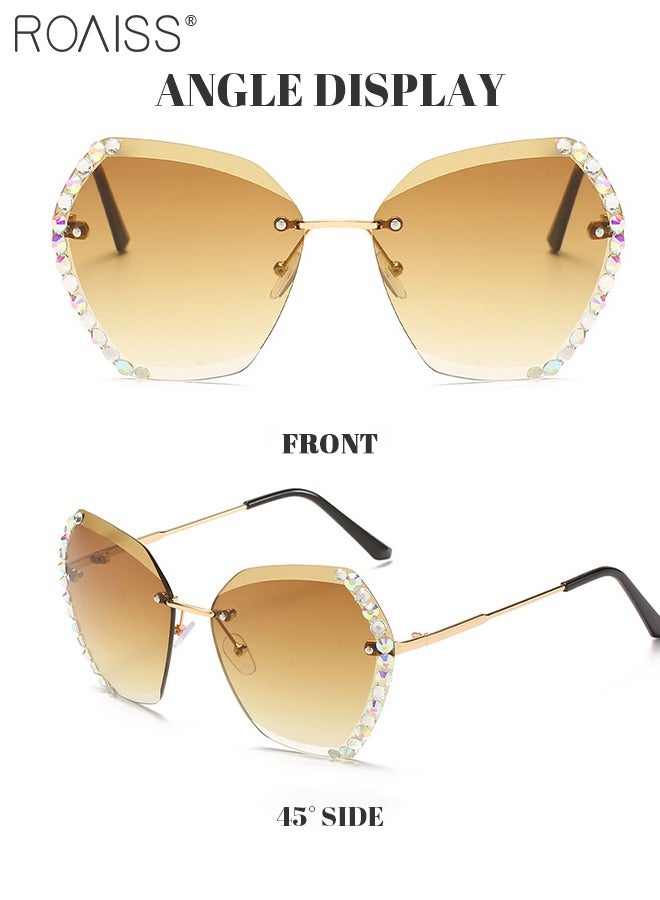 رويس نظارة شمسية على شكل فراشة بدون إطار للنساء، نظارة الشمس الواقية من الأشعة فوق البنفسجية 400 مزينة بأحجار الراين، ظلال شمسية عصرية كبيرة الحجم مضادة للوهج مع حافظة النظارة، 60 مم - Image 4