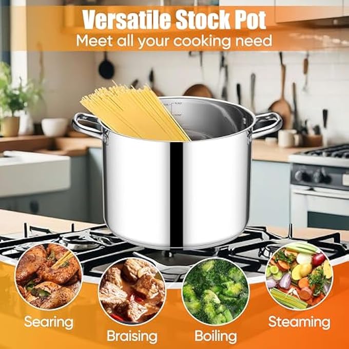 E-far 16 Quart Stainless Steel Stock Pot Large Heavy Duty Induction Stockpot With Glass Lid For Cooking Soup Canning Thick TriPly Bottom For All Stoves Riveted Handles  Dishwasher Safe - Image 5