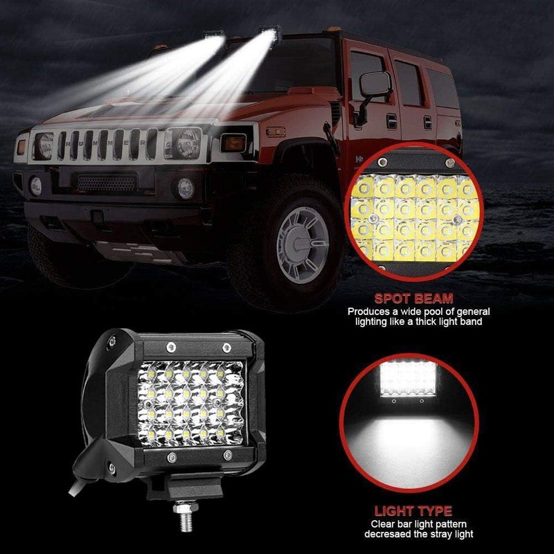 Turboo مصابيح LED Turboo، 10 قطع 4 بوصة 72 واط شريط ضوء LED، 12000 لومن مجموعة بقعة فيض ضوء خارج الطريق - Image 3