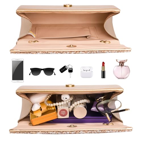 Larcenciel Women's Evening Handbags, Bling Rhinestone Purse w/Chain, Stunning Rose Gold Envelope Clutch Bag, Formal Shoulder Crossbody Bag for Prom, Bachelor Party, Wedding Cocktail Date,7.9x3.9x1.8in - Image 4