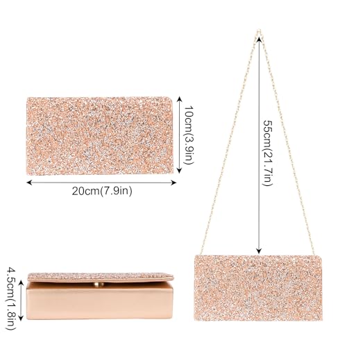 Larcenciel Women's Evening Handbags, Bling Rhinestone Purse w/Chain, Stunning Rose Gold Envelope Clutch Bag, Formal Shoulder Crossbody Bag for Prom, Bachelor Party, Wedding Cocktail Date,7.9x3.9x1.8in - Image 3