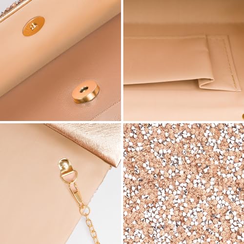 Larcenciel Women's Evening Handbags, Bling Rhinestone Purse w/Chain, Stunning Rose Gold Envelope Clutch Bag, Formal Shoulder Crossbody Bag for Prom, Bachelor Party, Wedding Cocktail Date,7.9x3.9x1.8in - Image 5