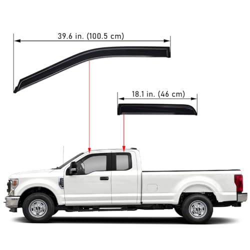 Lightronic Extra Durable Outside-Mount Auto Vent Window Visor, Fits 2015-2025 Ford F-150, 2017-2025 F-150 Raptor, F-250, F-350 & F-450 Super Duty, SuperCab, UV-Protect Rain Guard, Dark Smoke, 4-Pcs - Image 3