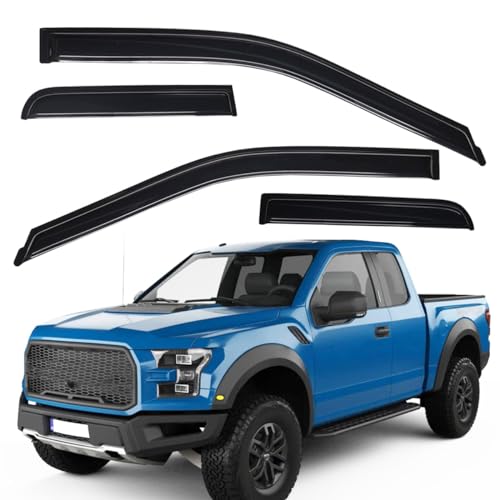 Lightronic Extra Durable Outside-Mount Auto Vent Window Visor, Fits 2015-2025 Ford F-150, 2017-2025 F-150 Raptor, F-250, F-350 & F-450 Super Duty, SuperCab, UV-Protect Rain Guard, Dark Smoke, 4-Pcs - Image 1