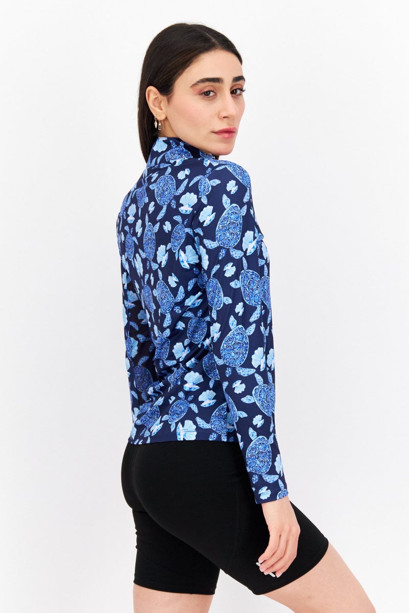 X by Gottex Women Sportswear Fit Long Sleeve Training Top, Navy Blue - Image 3