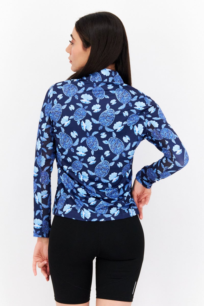 X by Gottex Women Sportswear Fit Long Sleeve Training Top, Navy Blue - Image 4