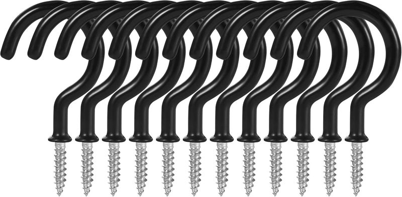 Fipoque 2 Inch Ceiling Hooks, Vinyl Coated Screw-in Cup Hook for Hanging Plants, Lights, Mugs - Heavy Duty Indoor Outdoor Use, Metal Wall Kitchen Hanger, Black (12 Pack) - Image 1
