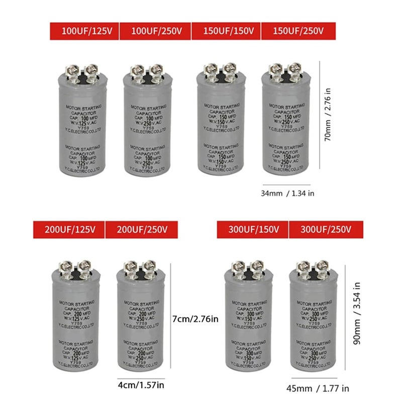 مكثف بدء تشغيل المحرك CD60 125V / 250V 50UF-1200UF مكثف بدء وتشغيل المحرك للاستخدام المهني والمنزلي أداة كهربائية - Image 3