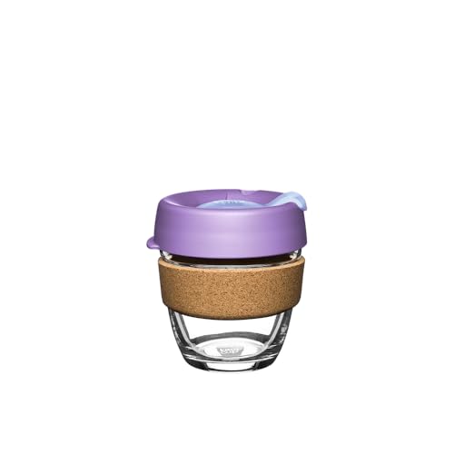 KeepCup Brew Cork Reusable Glass Tumbler with Natural Cork Short Coffee Cup 8oz 227ml Moonlight - Image 1