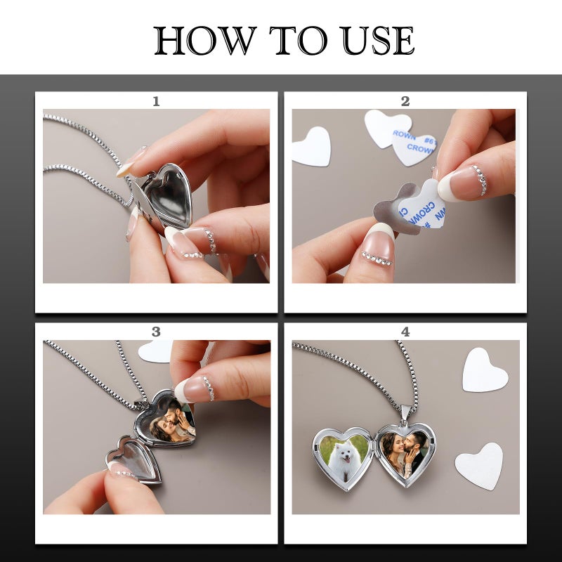 Aurelema 16 Pcs Forever in My Heart Locket Necklace Set Sublimation Pendant Trays Set That Hold Pictures Silver Locket Necklace Bezel Tray Chain Sublimation Discs for Women Mom Valentines Day Gift - Image 4