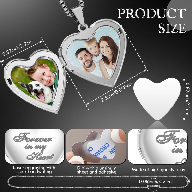 Aurelema 16 Pcs Forever in My Heart Locket Necklace Set Sublimation Pendant Trays Set That Hold Pictures Silver Locket Necklace Bezel Tray Chain Sublimation Discs for Women Mom Valentines Day Gift - Image 3