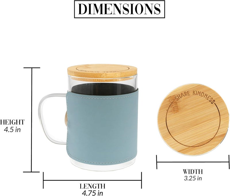 Pavilion Gift Company Pavilion Gift Company  Cats  Coffee Furever 16 oz Glass Coffee Cup Mug With Unique Teal Wrap  Bamboo Coaster Cap 3 Piece Present Gift - Image 5