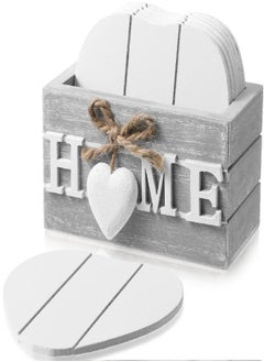 Patelai Coasters for Drinks, Wooden Heart Coasters Set of 6 Farmhouse Coasters with Holder Funny Coasters for Coffee Table Protection Housewarming Gifts for New Home Decoration, 4 Inch (Home, Grey)  - Image 2