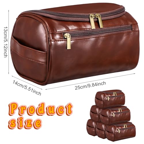 AojSup 6 Pcs Groomsmen Gift Leather Toiletry Bag for Men Travel Shaving Kit Bathroom Bag Make up Cosmetic Proposal Supplies for Wedding Favor Grooming Anniversary Boyfriend Father Brown - Image 3