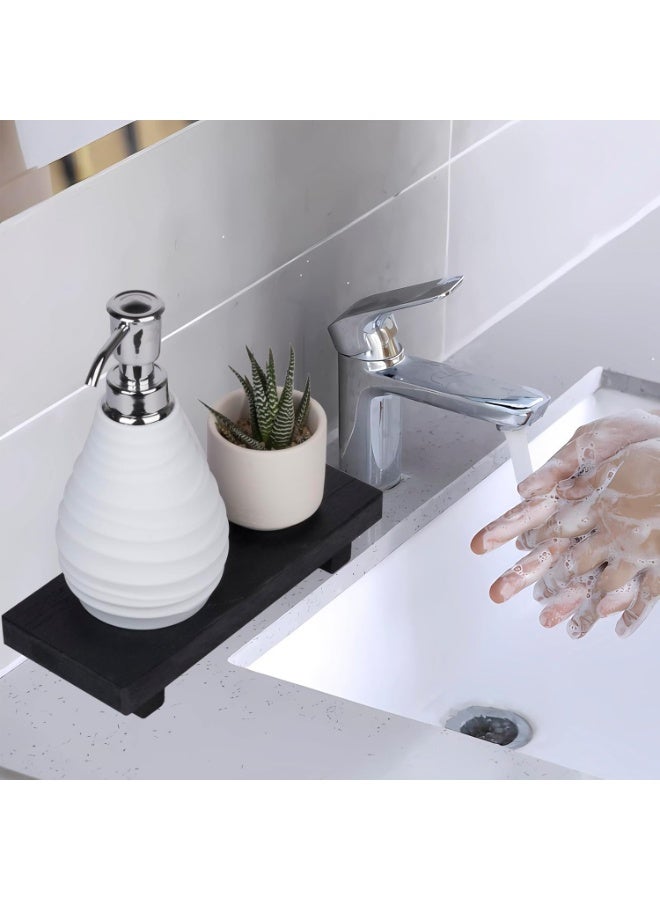 Small Wood Tray Pedestal Stand Farmhouse Bathroom Decor Decorative Wooden Riser Kitchen Soap Dish Holder for Vanity, Counter, Sink, Black（22*9*3.5CM） - Image 2