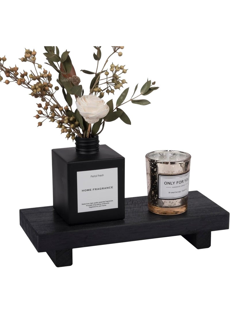 Small Wood Tray Pedestal Stand Farmhouse Bathroom Decor Decorative Wooden Riser Kitchen Soap Dish Holder for Vanity, Counter, Sink, Black（22*9*3.5CM） - Image 5