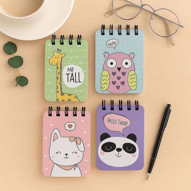 Articious دفتر ملاحظات بحجم الجيب (عبوة من 4) 100 صفحة، دفاتر ملاحظات صغيرة للملاحظات اليومية، القوائم، العمل والتدوين (7x12 سم) دفتر ملاحظات للمكتب - حكايات حيوانات - Image 3