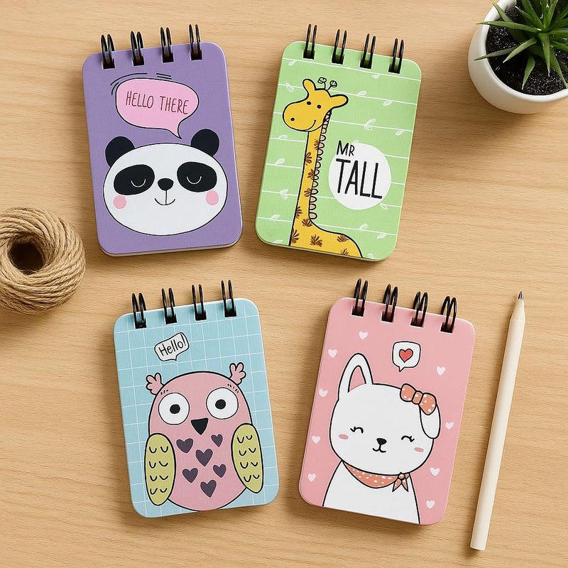 Articious دفتر ملاحظات بحجم الجيب (عبوة من 4) 100 صفحة، دفاتر ملاحظات صغيرة للملاحظات اليومية، القوائم، العمل والتدوين (7x12 سم) دفتر ملاحظات للمكتب - حكايات حيوانات - Image 1