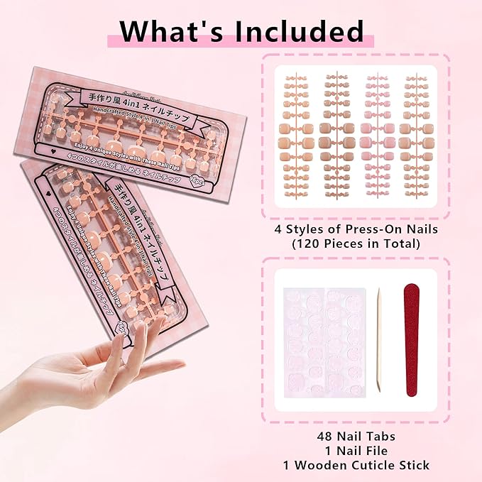 Sun&Beam Nails SunBeam Nails PressOn Toenails 4 Design 4 in 1 Reusable Fake Toenails Tips 96 Pcs French - Image 5