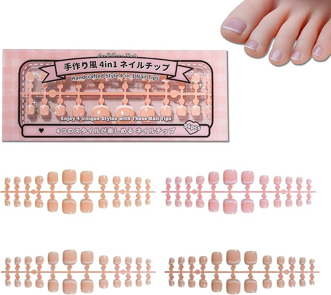 Sun&Beam Nails SunBeam Nails PressOn Toenails 4 Design 4 in 1 Reusable Fake Toenails Tips 96 Pcs French - Image 1